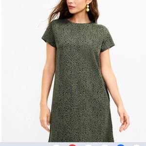 NWT LOFT Jacquard Pocket Tee Mini Dress Olive Black Retro Casual Size XS